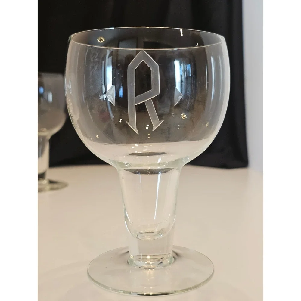 Set of 5 Vintage Monogrammed R Etched Glass Cocktail Beer Stemmed‎ Glasses